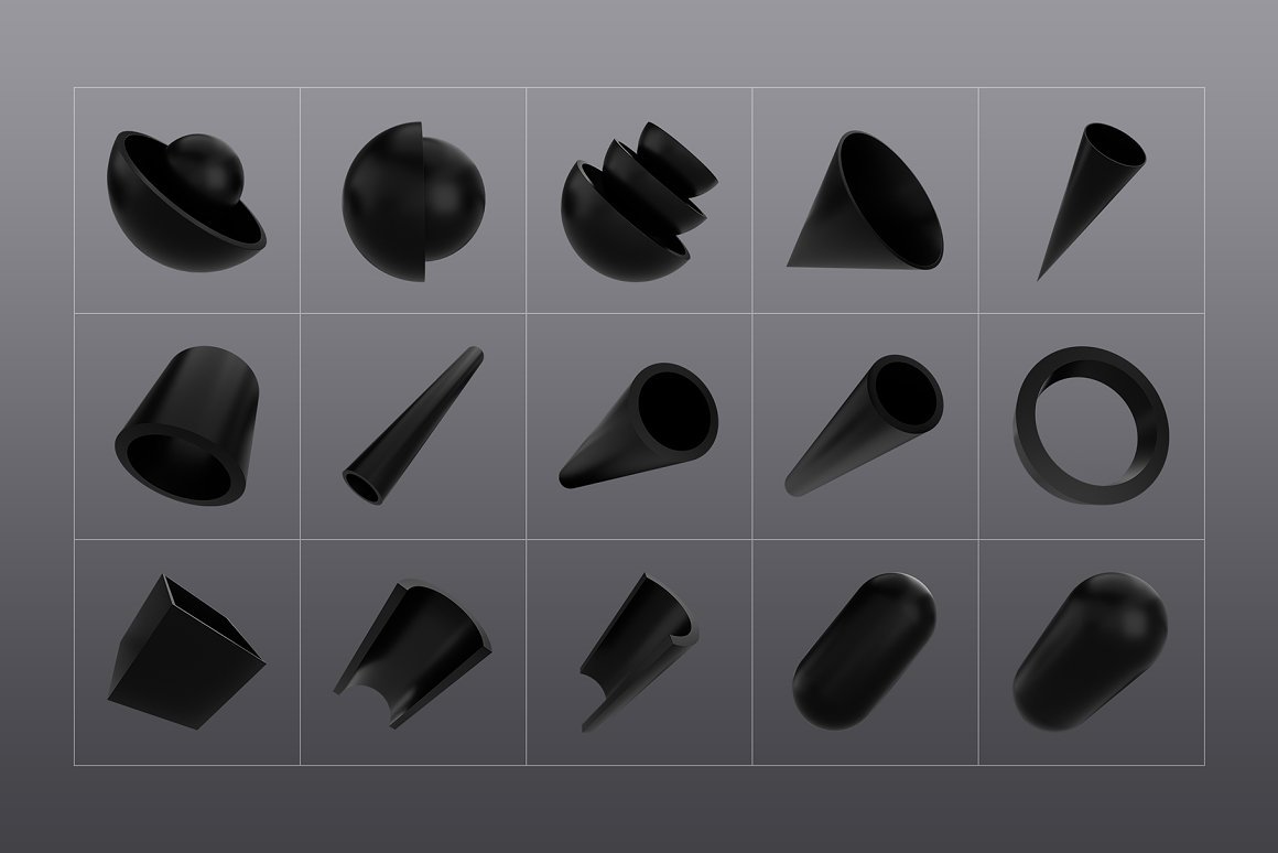 3D Black Shapes Collection