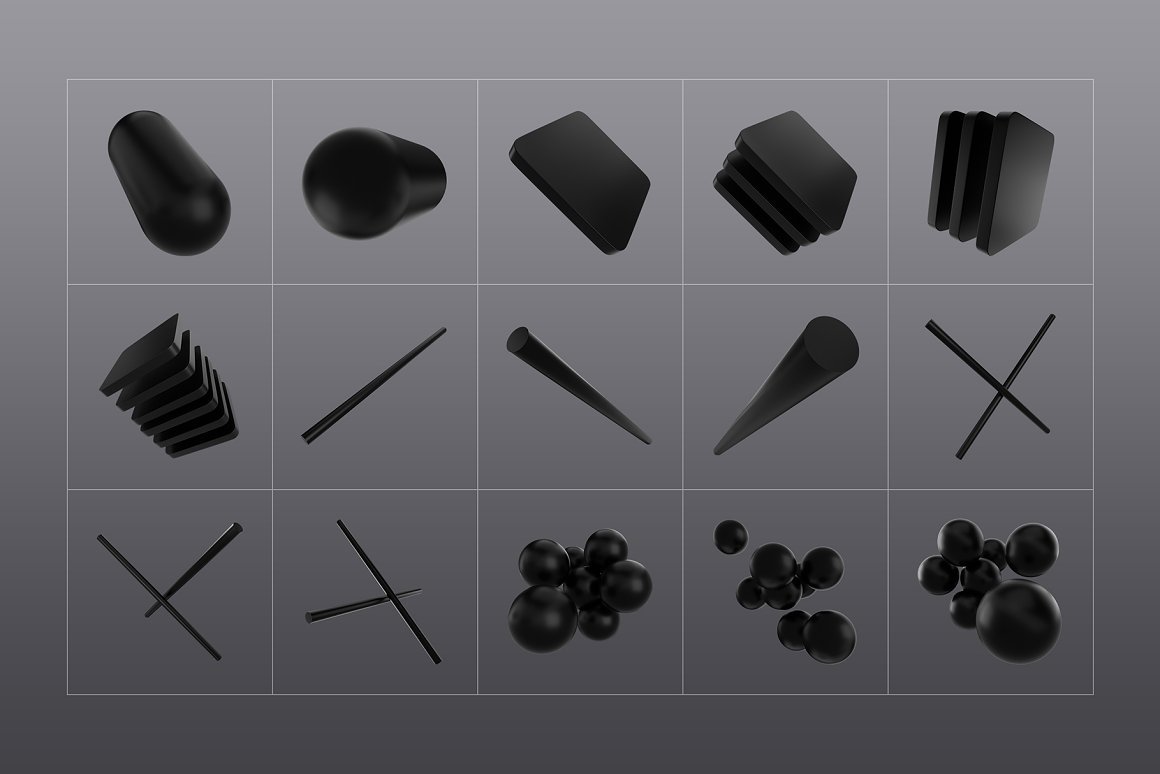  3D Black Shapes Collection