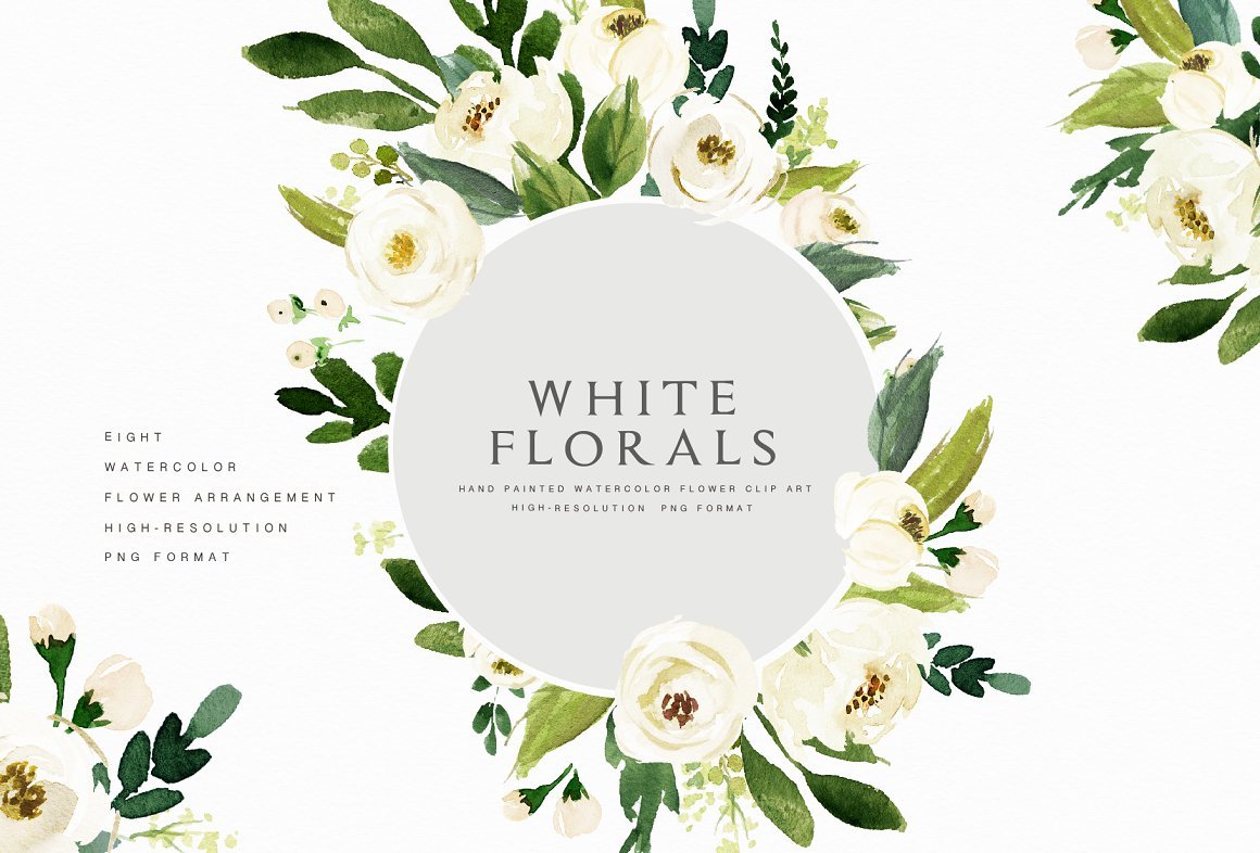 Watercolor White Flower Clip Art