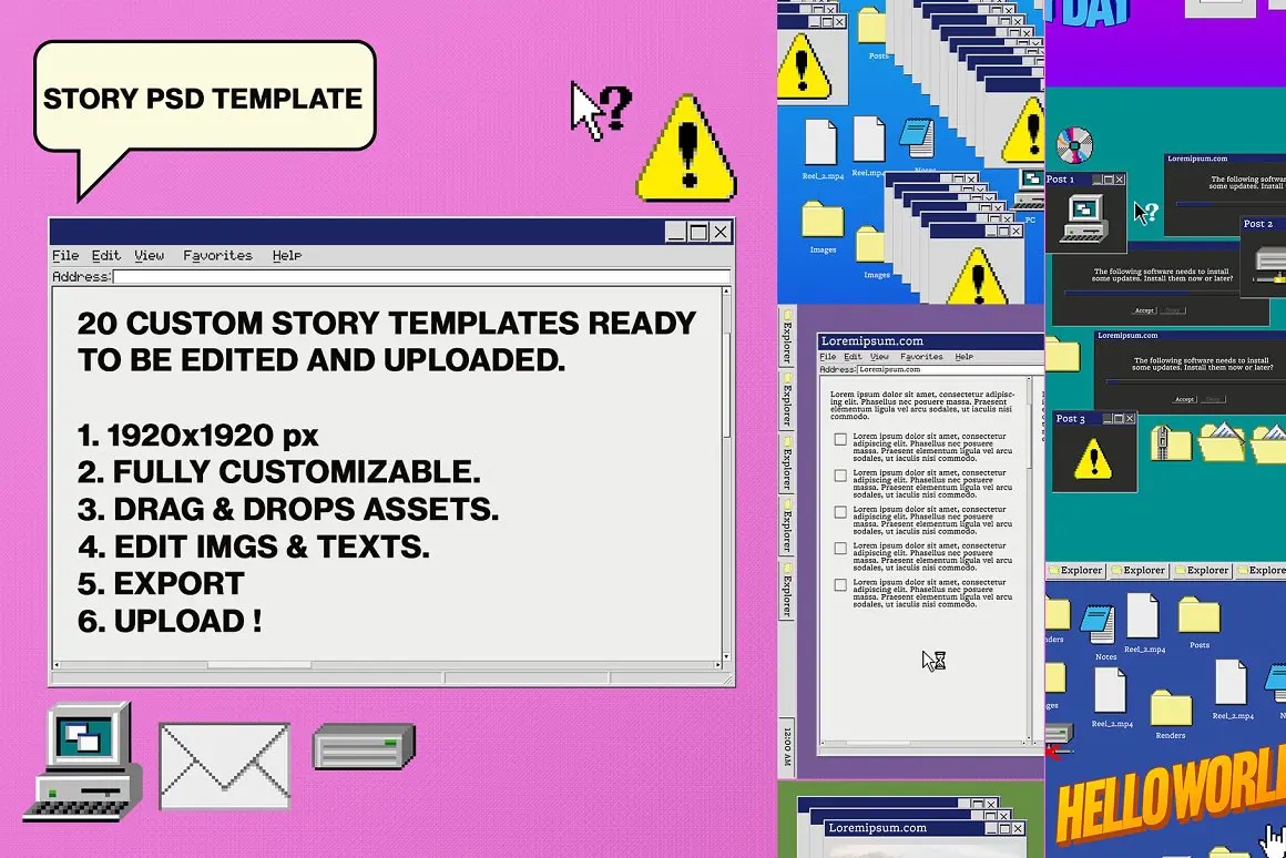 Retro UI Kit Elements + Templates