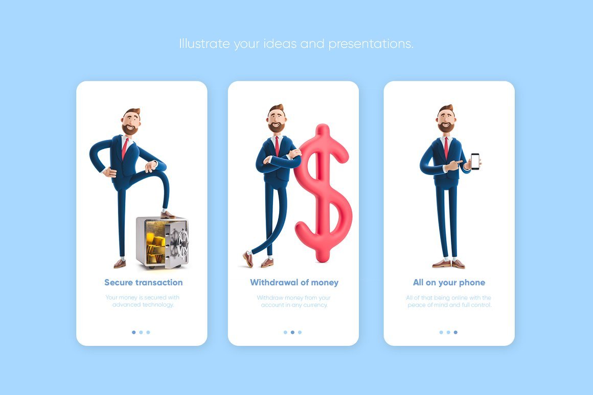 Funny Businessman PSD Illustrations