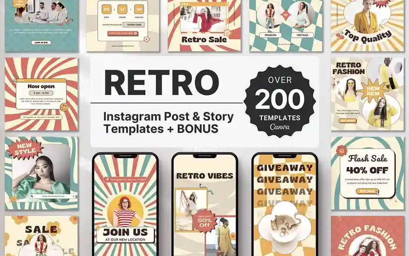 Retro Vibes Instagram Templates Bundle