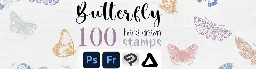 Butterfly Stamp ClipStudio brushes by ArtPrintBabe — decorative stamp brushes for Clip Studio Paint