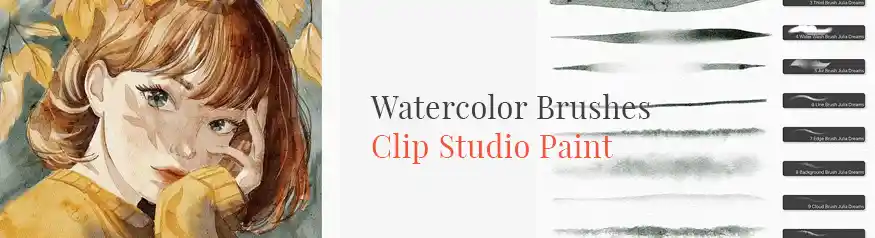Watercolor Brushes Clip Studio Paint by Julia Dreams — realistic CSP watercolor painting kit