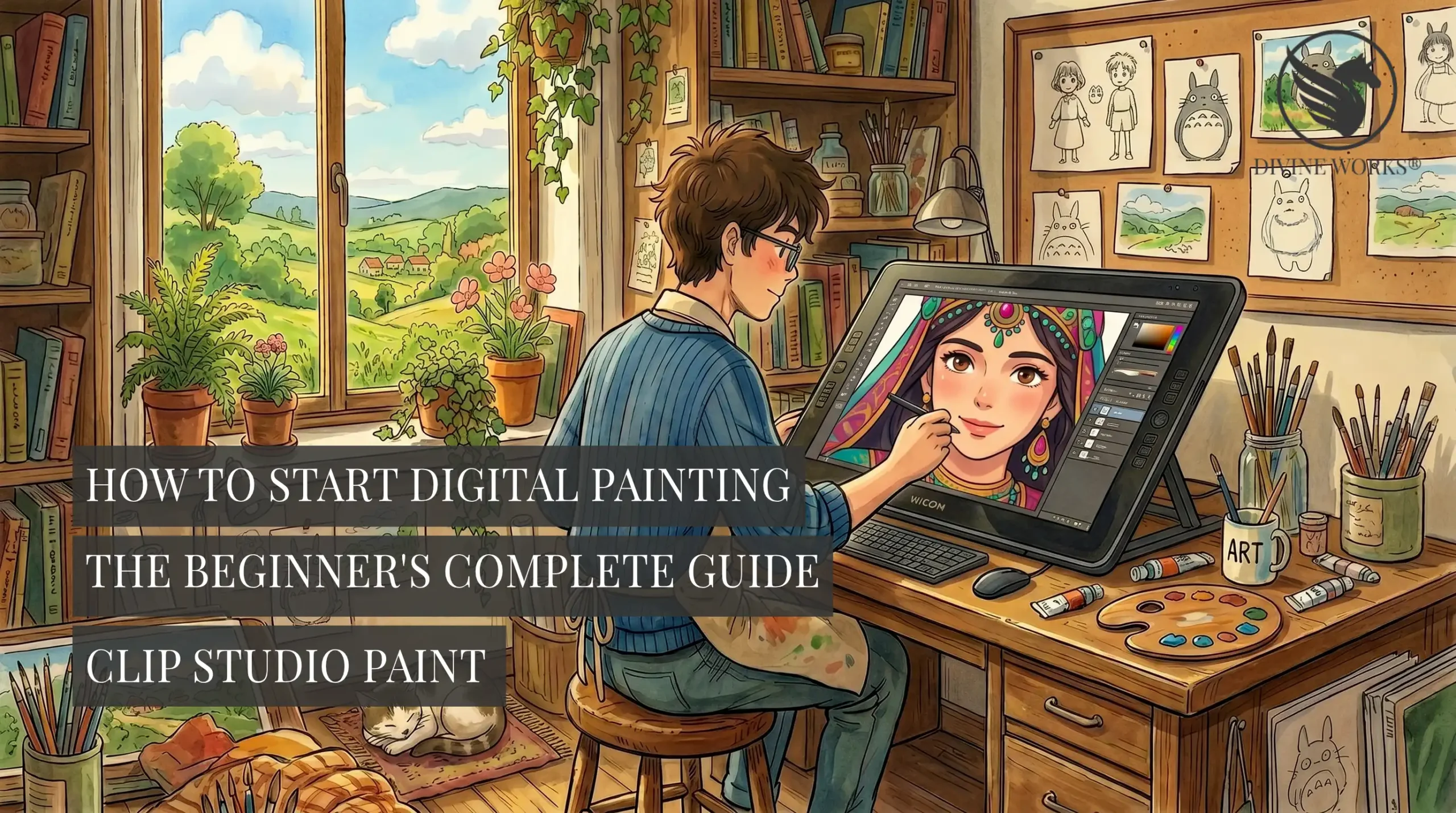 Clip Studio Paint for beginners 2026 — digital painting character illustration created in CSP — DivinеWorks